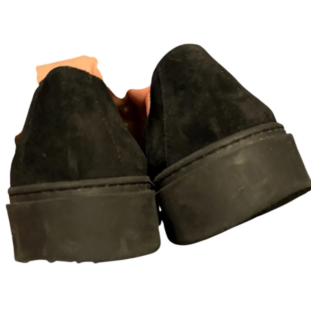 Aquatalia Lorita Genuine Suede Leather Platform Sole Slip-On Loafer Black Sz 6.5
